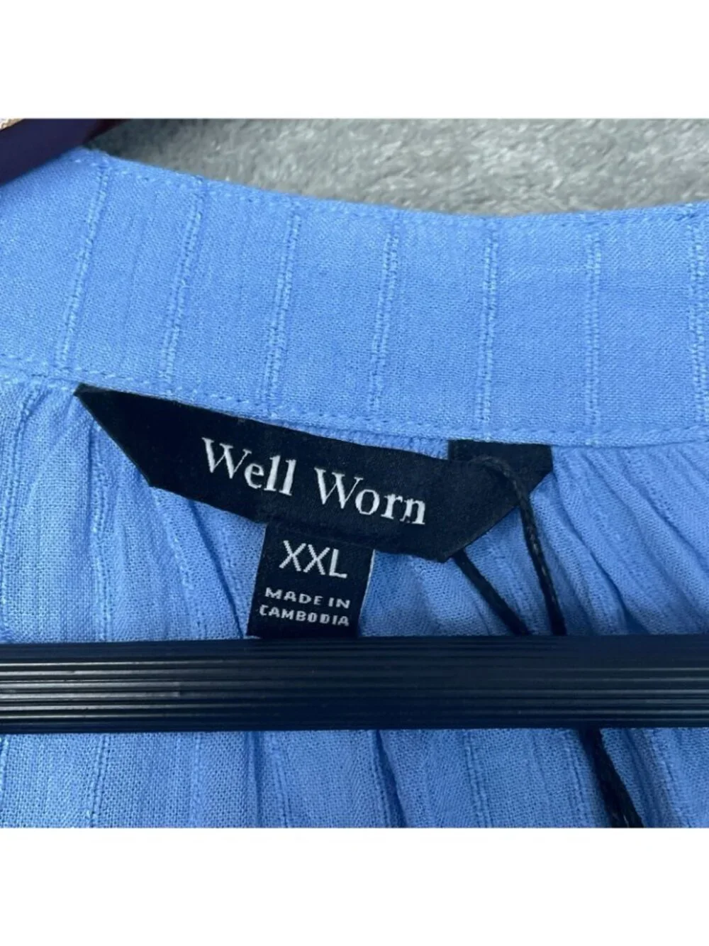 NWT Well Worn Women's XXL Blue Short-Sleeve Split-Neck Tunic Top Viscose G2131